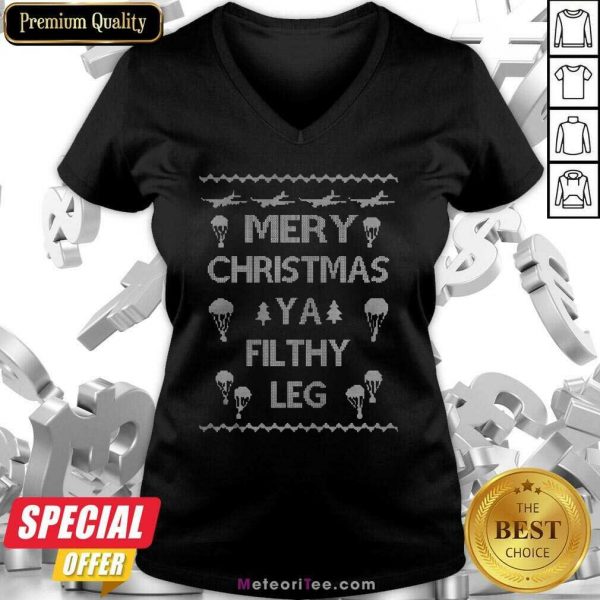 Merry Christmas Ya Filthy Leg Ugly Christmas V-neck - Design By Meteoritee.com