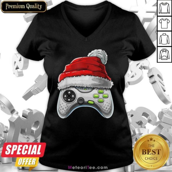 Video Game Controller Santa Hat Christmas V-neck - Design By Meteoritee.com