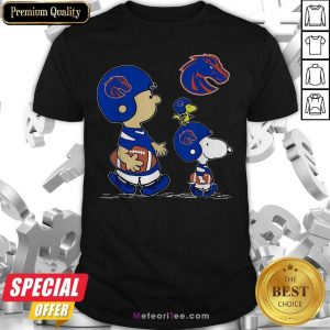 The Peanuts Charlie Brown And Snoopy Woodstock Boise State Broncos Football Shirt - Design By Meteoritee.com