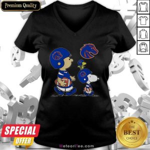 The Peanuts Charlie Brown And Snoopy Woodstock Boise State Broncos Football V-neck - Design By Meteoritee.com
