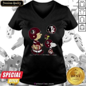The Peanuts Charlie Brown And Snoopy Woodstock Florida State Seminoles Football V-neck- Design By Meteoritee.com