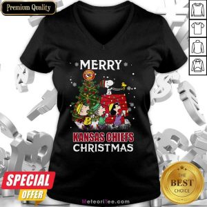 The Peanuts Merry Kansas Chiefs Christmas V-neck- Design By Meteoritee.com