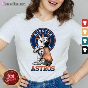 Tattoo Cat I Love Houston Astros V-neck - Design By Meteoritee.com