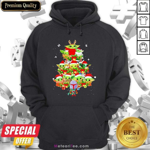 Baby Yoda And The Mandalorian Merry Christmas Tree Gift Hoodie - Design By Meteoritee.com