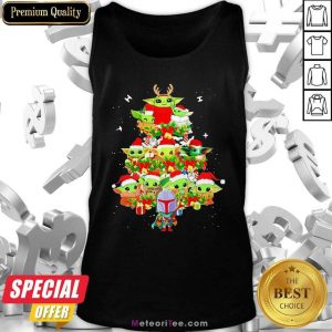 Baby Yoda And The Mandalorian Merry Christmas Tree Gift Tank Top - Design By Meteoritee.com