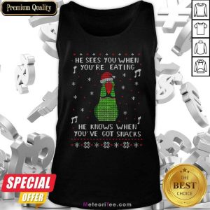 Bird Santa Hat He Sees You When You’re Eating He Knows When You’ve Got Snacks Christmas Tank Top - Design By Meteoritee.com