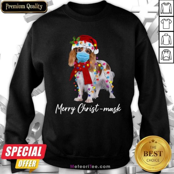 Cavalier King Gorgeous Merry Christ Mask Merry Christmas Light Sweatshirt - Design By Meteoritee.com