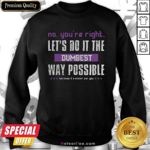No You’re Right Let’s Do It The Dumbest Way Possible Sweatshirt- Design By Meteoritee.com