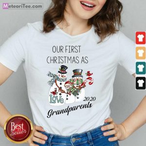 Snowman Our First Christmas Love 2020 Grandparents V-neck - Design By Meteoritee.com