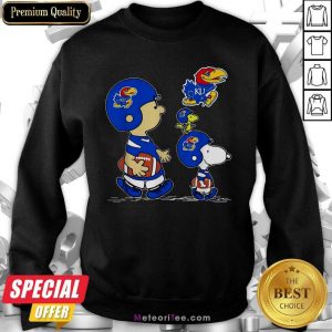 The Peanuts Charlie Brown And Snoopy Woodstock Kansas Jayhawks Football Sweatshirt - Design By Meteoritee.com