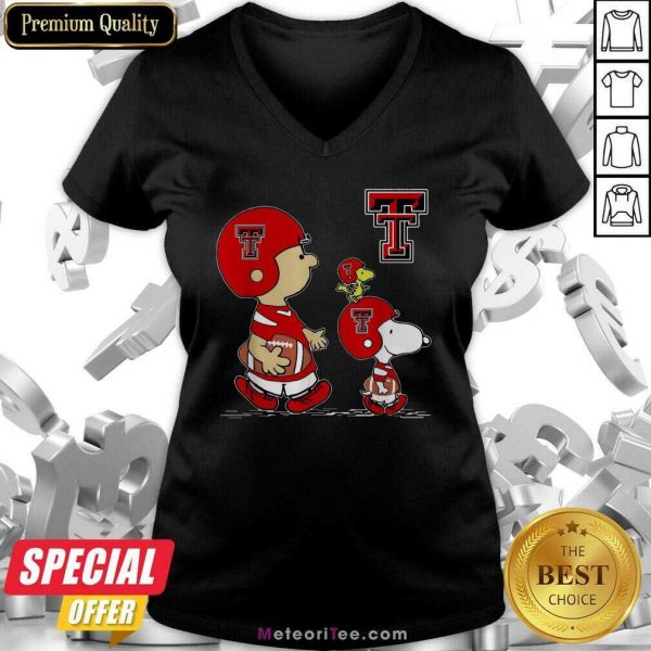 The Peanuts Charlie Brown And Snoopy Woodstock Texas Tech Red Raiders Football V-neck - Design By Meteoritee.com