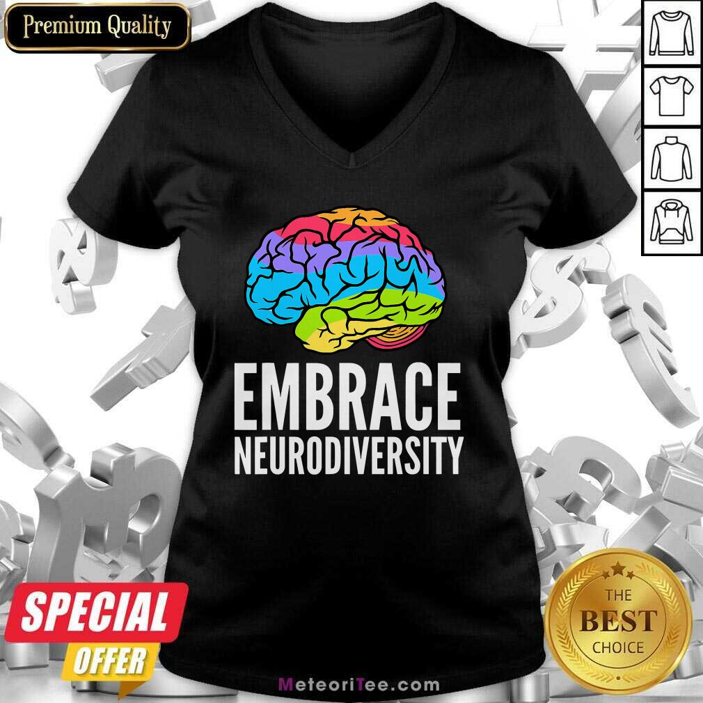  Embrace Neurodiversity Brain Adhd Autism Asd Awareness V-neck- Design By Meteoritee.com