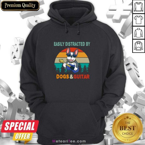 Easily Distracted By Dogs And Guitar Vintage Retro Hoodie - Design By Meteoritee.com