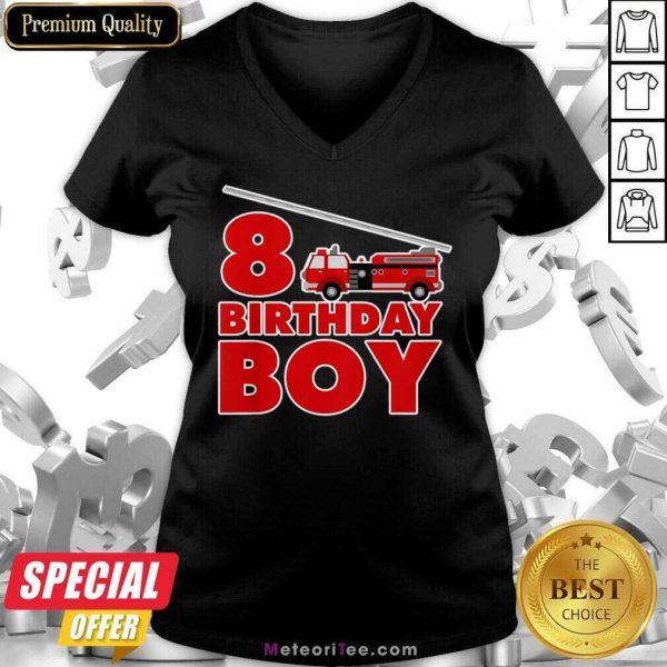 8th Birthday Boy 1 Fire Truck V-neck - Design By Meteoritee.com