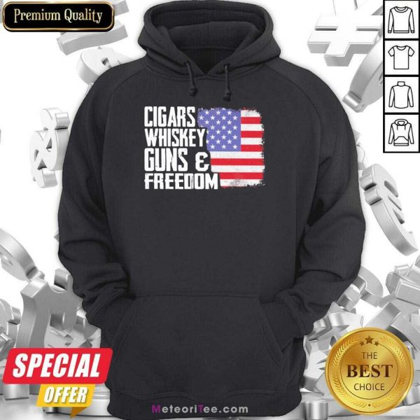 Cigars Whiskey Guns And Freedom 5 American Flag Hoodie - Design By Meteoritee.com