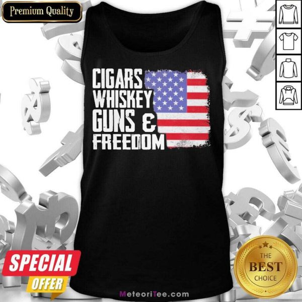Cigars Whiskey Guns And Freedom 5 American Flag Tank Top - Design By Meteoritee.com