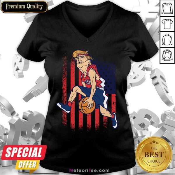 Donald Trump Playing Basketball 7 V-neck - Design By Meteoritee.com