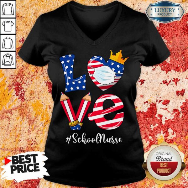 Love American Flag School Nurse V-neck