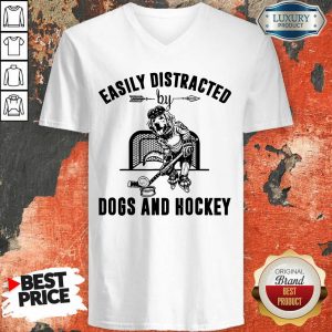 Hot Easily Distracted Dog And Hockey V-neck