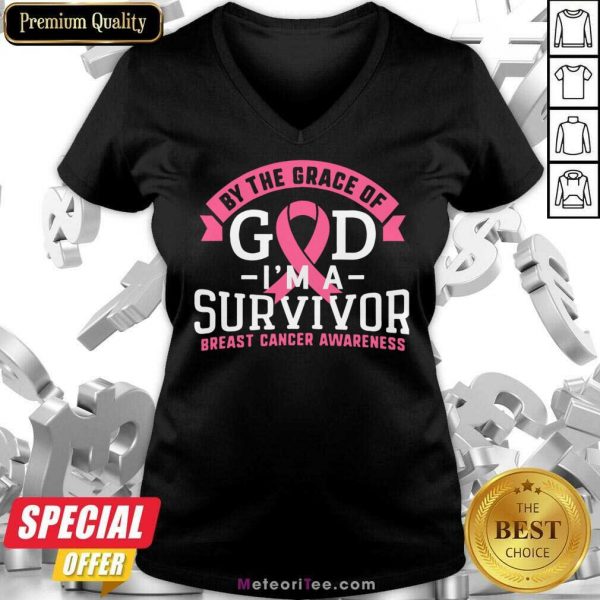By The Grace Of God I'm A Survivor Breast Cancer Awareness V-neck